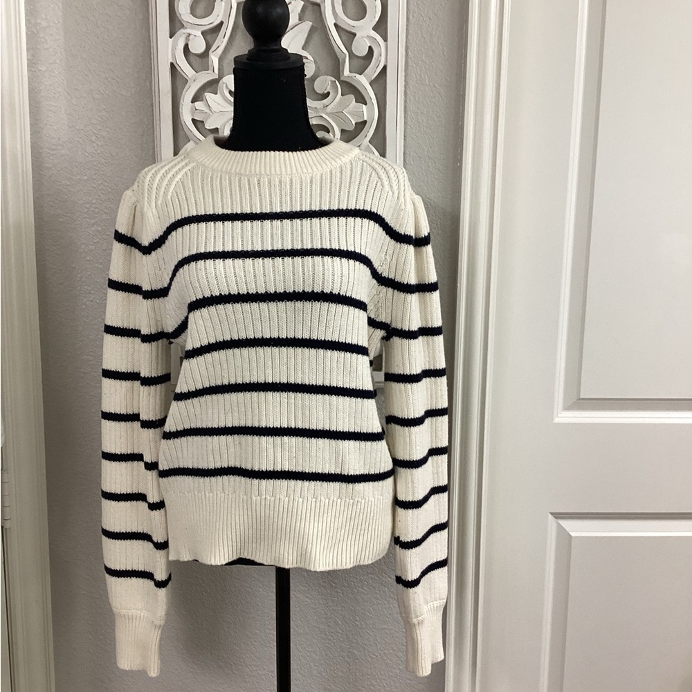 Scotch & Soda - Cream Sweater w/ Black Stripe & Puff Sleeve, Size L - Picture 4 of 7
